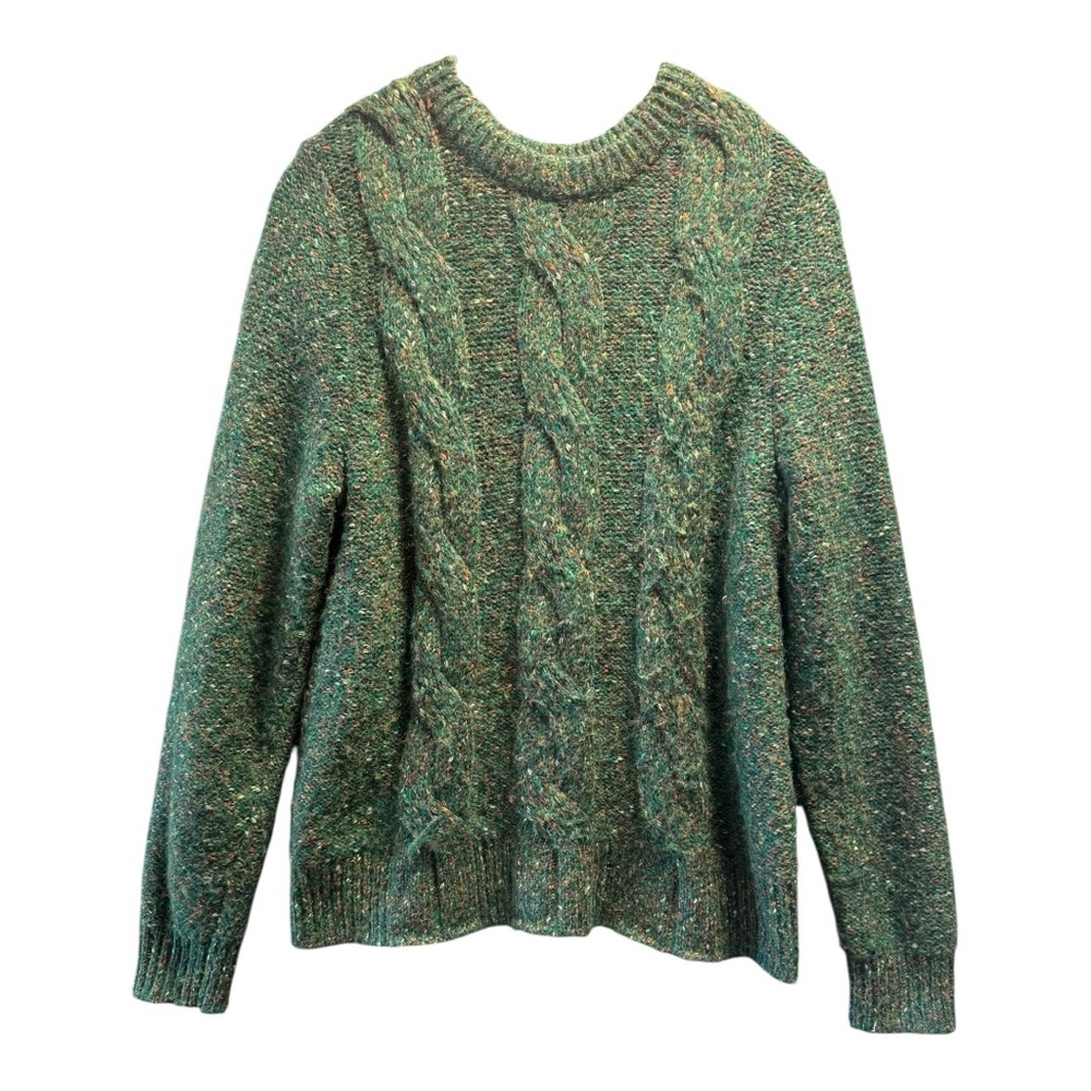 A New Day Cable Knit Crewneck Green Multicolor Speckled Sweater
